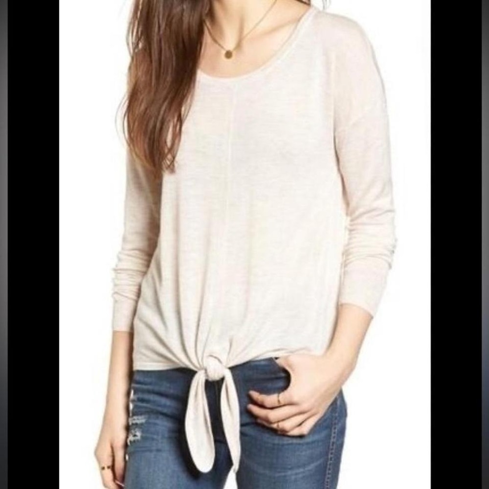 MADEWELL |‎ Woman's Cream Modern Tie-Front Lightweight Pullover Sweater, Size S